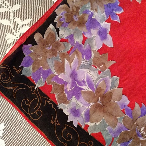 Silky Red Black/Gold Filigree Scarf - Picture 2 of 4